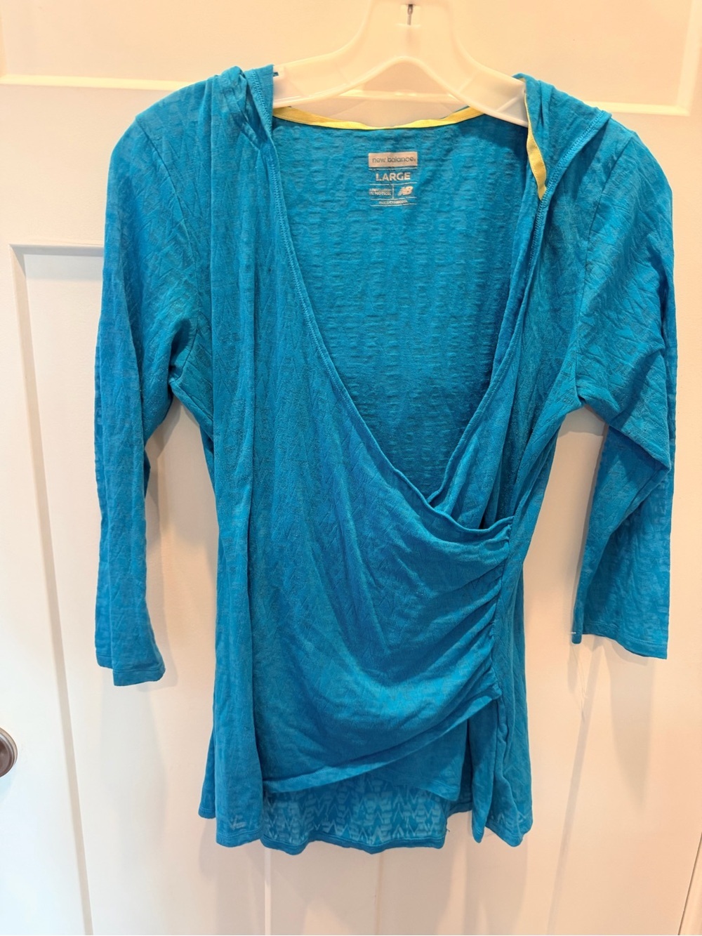 New Balance Large Turquoise Hooded Crossover Ruched Tunic Top